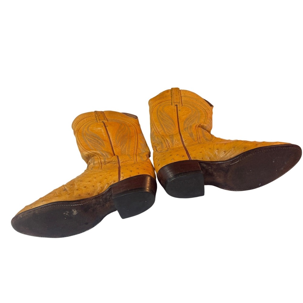 Lucchese Ostrich Cowboy Boots Mens 8.5 Tan Snip Toe Western Vintage USA - Picture 8 of 10